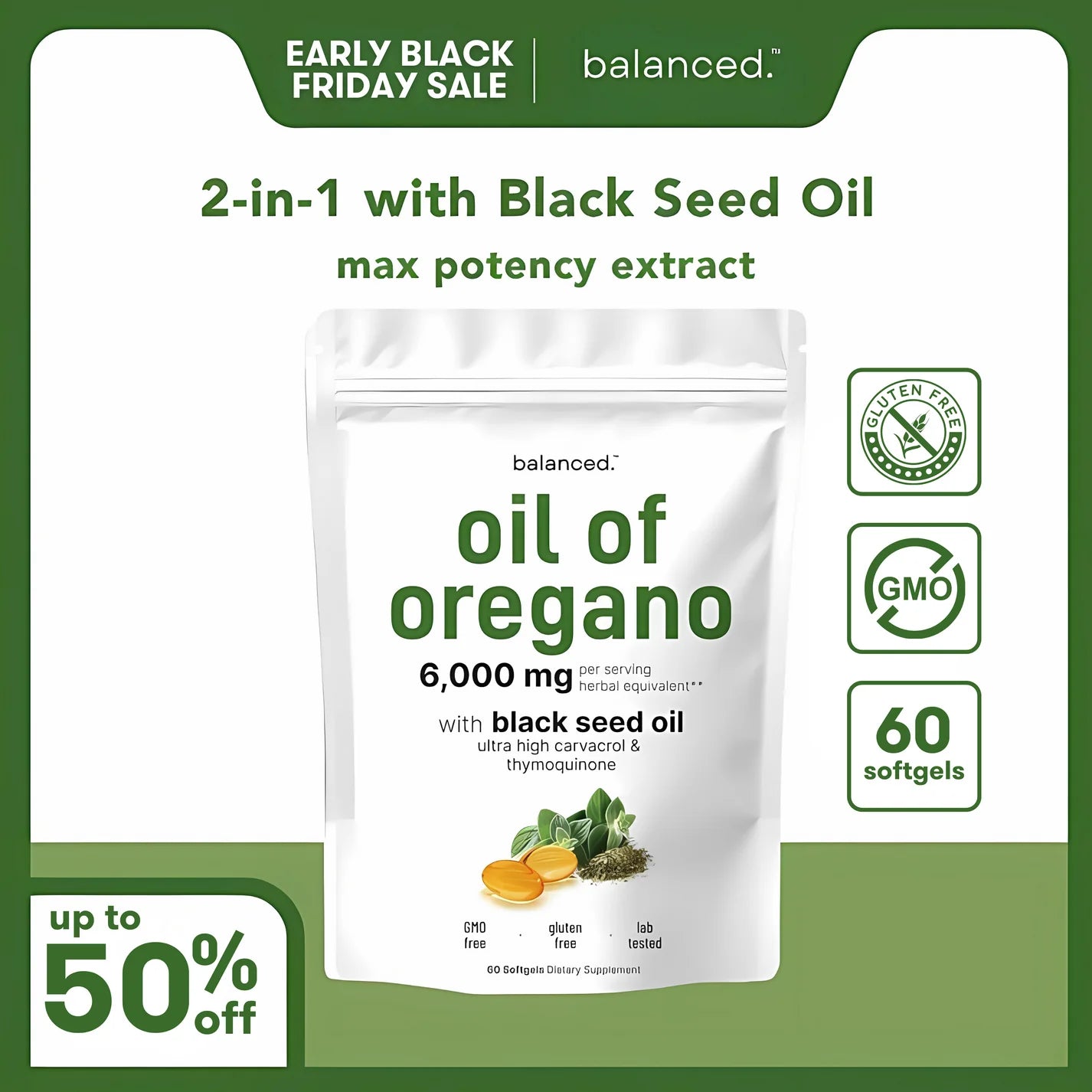 Oregano Oil with Black Seed Oil - 60 softgels